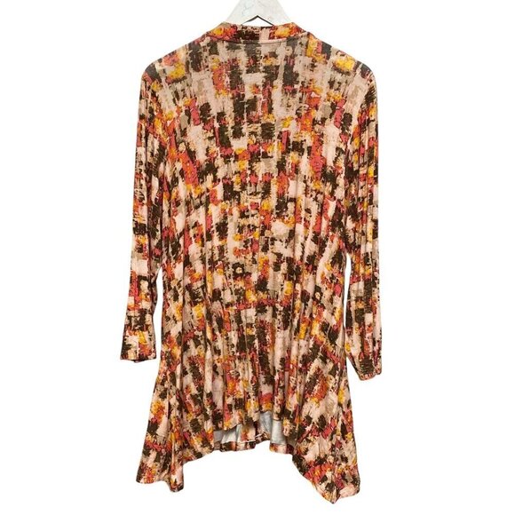 LOGO Lori Goldstein Cardigan Plus Size 1X Tunic Top V-neck Boho Orange Print Ray - Picture 4 of 7